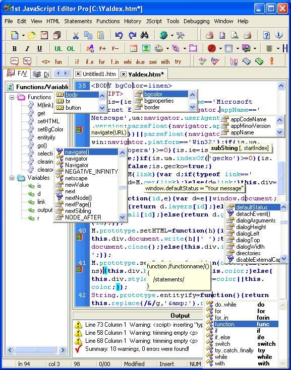 IntelliSense, JavaScript, JavaScript Editor, Ajax, Ajax Editor, Debuger, JavaScript Debuger, DHTML Editor, javascript validator,